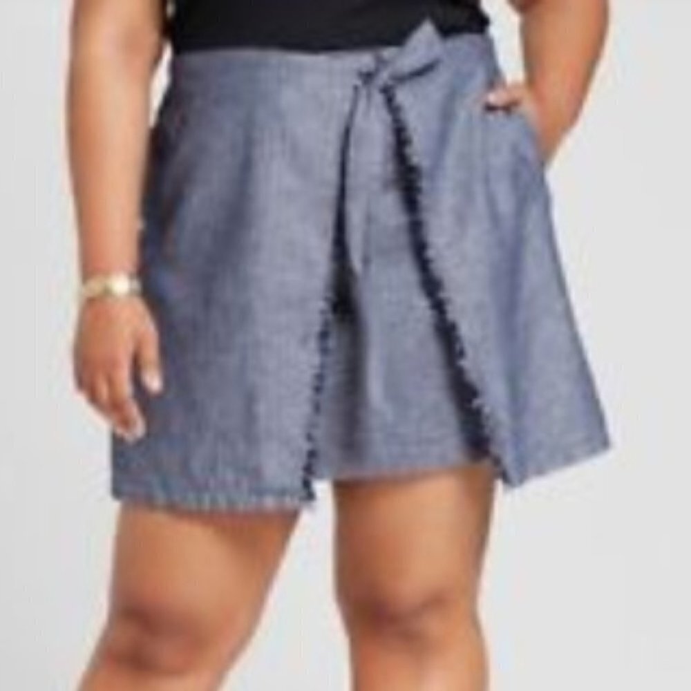 MERONA Chambray Tie Wrap Skirt Cotton Linen Blend